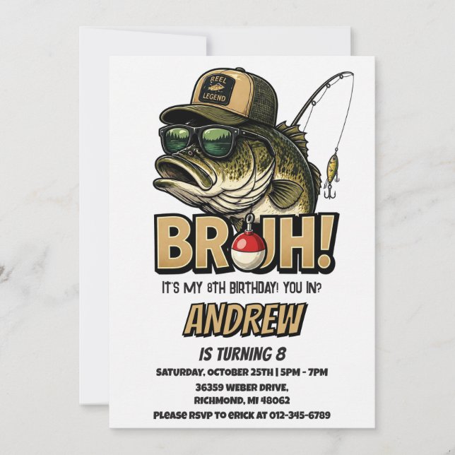 Personalised Bruh Fishing Birthday Invitation (Front)