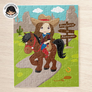 Personalised Brunette Cowgirl Jigsaw Puzzle