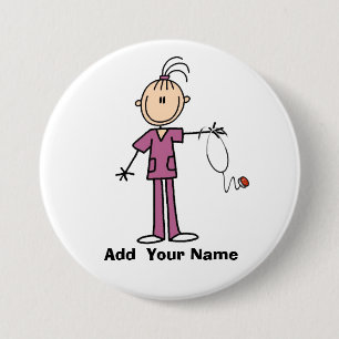 Personalised Brunette Stick Figure Nurse Button