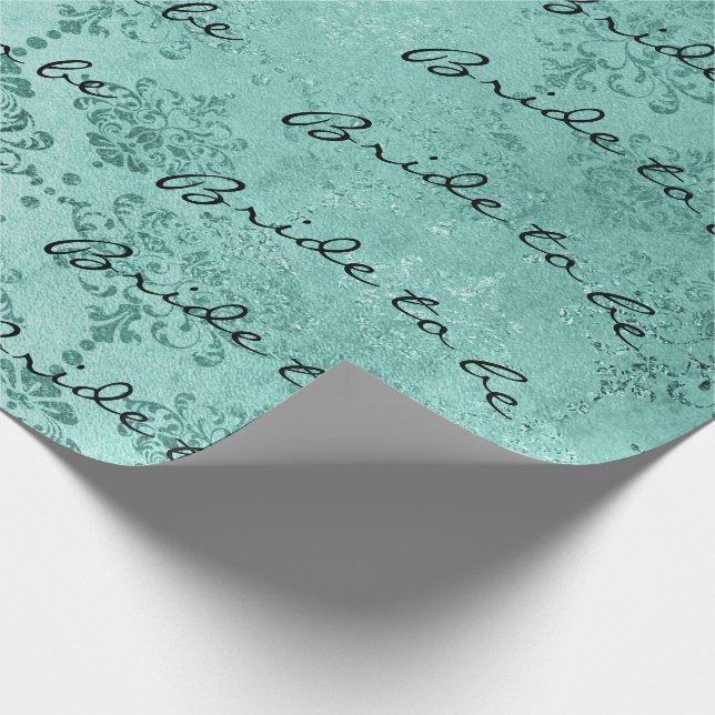 Personalised Brush Bride To Be Aqua Damask Wrapping Paper (Corner)