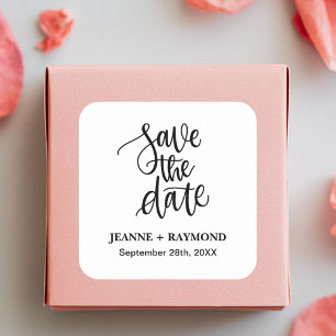 Personalised Brush Lettered Save the Date Wedding Square Sticker