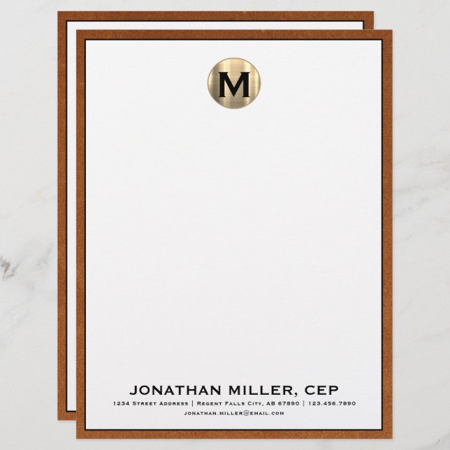 Personalised Brushed Gold Monogram Letterhead (Front/Back)