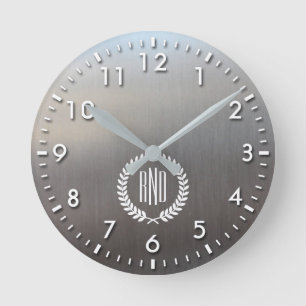 Personalised Brushed Metal Look Aluminium Round Clock
