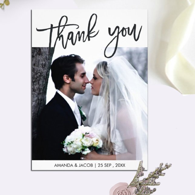 Personalised Brushed Wedding Photo Thank You Card (Creator Uploaded)