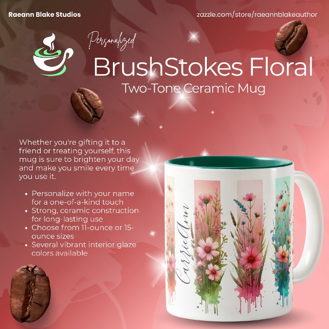 Personalised Brushstrokes Floral Design  Two-Tone Coffee Mug (Creator Uploaded)