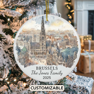 Personalised Brussels Ornament, Belgium Gift Ceramic Tree Decoration