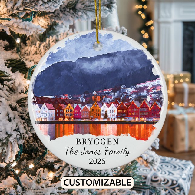 Personalised Bryggen Ornament, Norway Gift Ceramic Tree Decoration (Creator Uploaded)