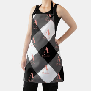 Personalised Buffalo Check Black and White Pink Apron