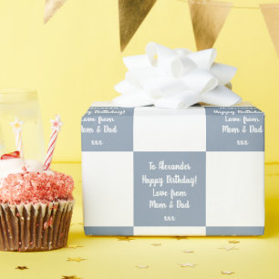 Personalised Buffalo Check Blue Happy Birthday Wrapping Paper