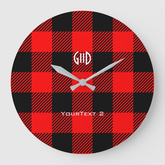 Personalised Buffalo Check Plaid Pattern on a Large Clock (Front)