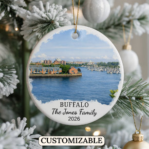 Personalised Buffalo Ornament, Custom New York Ceramic Tree Decoration