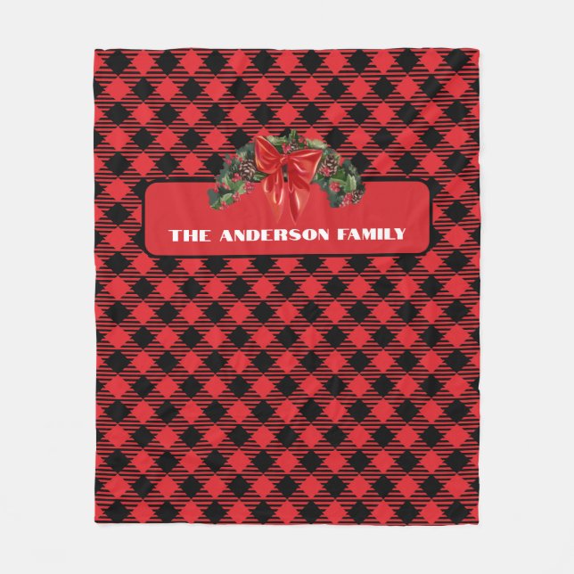 Personalised Buffalo Plaid Christmas Fleece Blanket (Front)