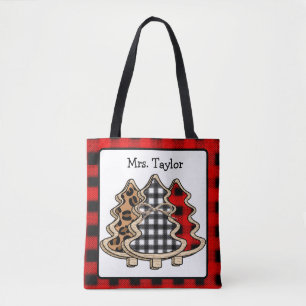 Personalised Buffalo Plaid Country Christmas Trees Tote Bag