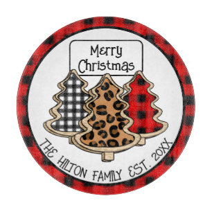 Personalised Buffalo Plaid Gingham Christmas Trees Cutting Board
