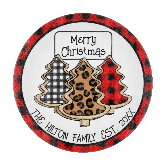 Personalised Buffalo Plaid Gingham Christmas Trees Cutting Board (Front)