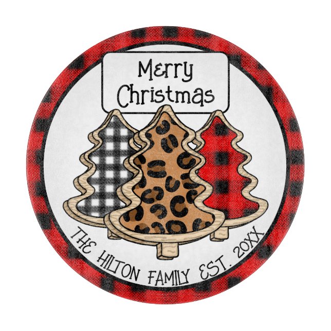 Personalised Buffalo Plaid Gingham Christmas Trees Cutting Board (Front)