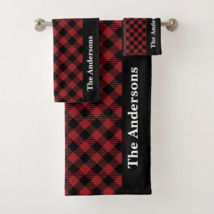 Personalised Buffalo Plaid Holiday Bath Towel Set