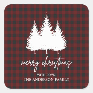 Personalised Buffalo Plaid Merry Christmas  Square Sticker