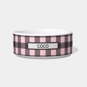 Personalised Buffalo Plaid Pink Dog Bowl
