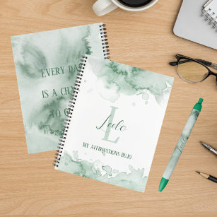 Personalised Bujo Green Watercolor Affirmations Notebook