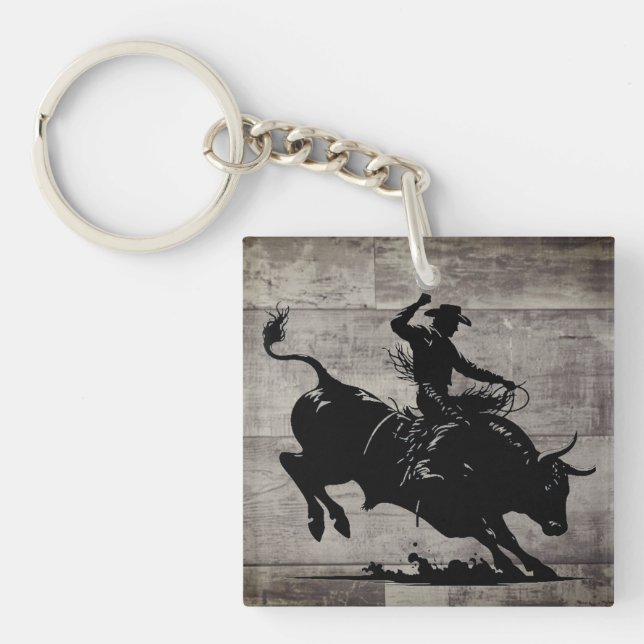 Personalised Bull Rider Rodeo Rustic Key Ring (Front)