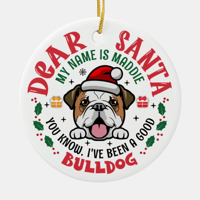 Personalised Bulldog Dog Christmas Tree Round Ceramic Tree Decoration (Front)