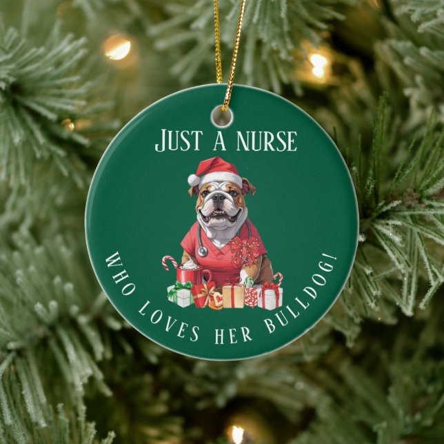 Personalised Bulldog Nurse Christmas Keepsake Ceramic Tree Decoration (Tree)