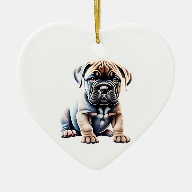 Personalised Bullmastiff Puppy Ceramic Tree Decoration (Front)