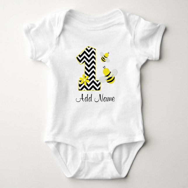 Personalised Bumble Bee 1st Birthday Chevron Baby Bodysuit (Front)