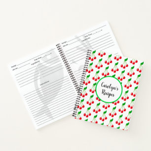 Personalised, bunch of red cherries, pattern notebook