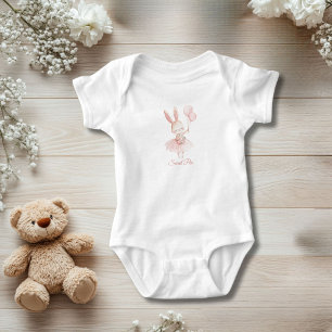 Personalised Bunny Ballerina Pink Floral Baby Girl Bodysuit