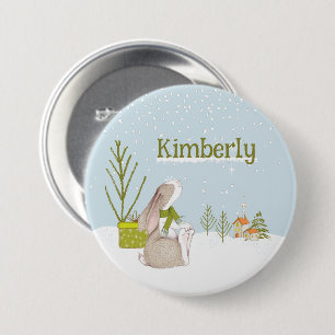 Personalised Bunny Christmas Name 7.5 Cm Round Badge