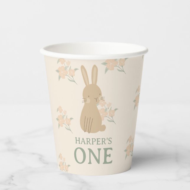 Personalised Bunny Girl's 1st Birthday Party Paper Cups (Front)
