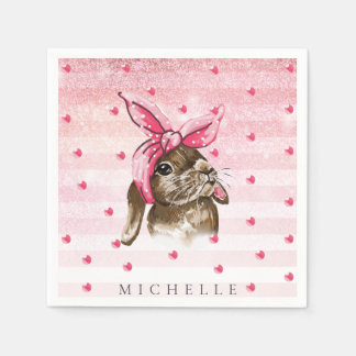 Personalised Bunny Hand painted glitter Napkin