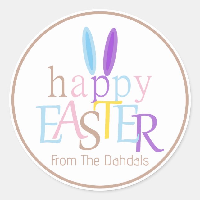 Personalised Bunny Happy Easter Heathered Grey Classic Round Sticker (Front)