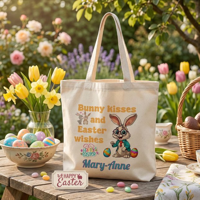 Personalised Bunny Kisses Easter Tote Bag (Creator Uploaded)