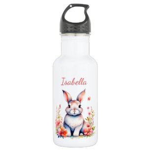 Personalised Bunny Rabbit in Pink Flowers 532 Ml Water Bottle