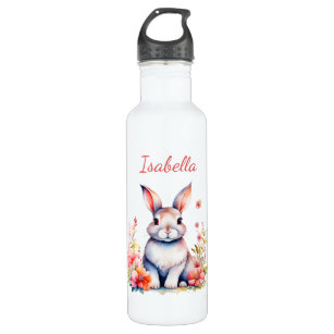 Personalised Bunny Rabbit in Pink Flowers 710 Ml Water Bottle