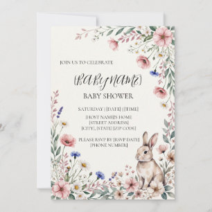 Personalised Bunny Wildflower Baby Shower Invitation