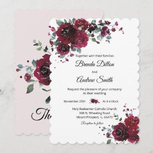 Personalised  Burgundy and Black Wedding Invitation