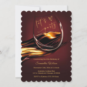 Personalised Burgundy and Gold Woman Birthday Invitation