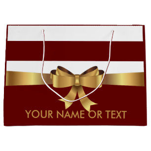Personalised Burgundy Bold Stripes Golden BOW Large Gift Bag