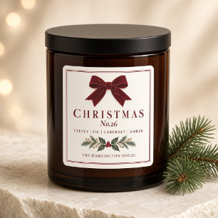 Personalised Burgundy Bow Christmas Candle Square Sticker
