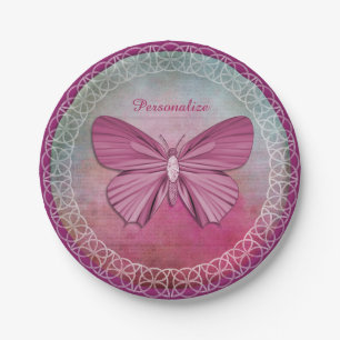 Personalised Burgundy Butterfly Party Paper Plates