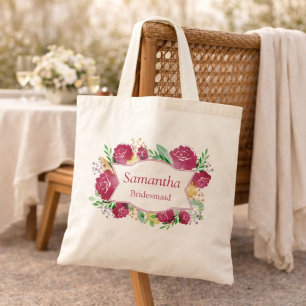 Personalised Burgundy Floral Bridesmaid Tote Bag