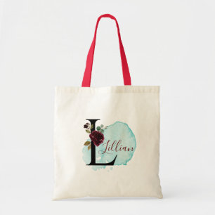 Personalised Burgundy Floral L Bridal Shower Gift Tote Bag