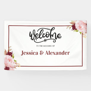 Personalised Burgundy Floral Wedding Banner
