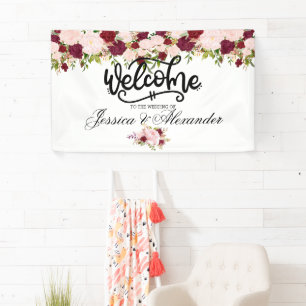 Personalised Burgundy Floral Wedding Banner
