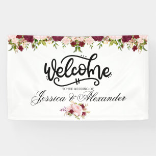 Personalised Burgundy Floral Wedding Banner