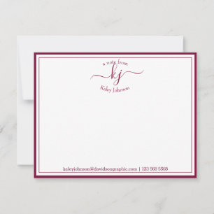Personalised Burgundy From The Desk Of Note Card